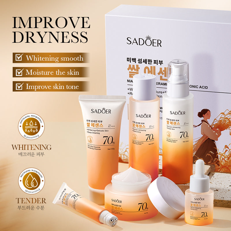 SADOER Rice Essence Natural Whitening Skincare Set of 6